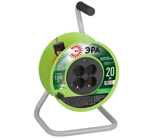 Удлинитель силовой  RP-4e-3х0.75-20m на пластиковой катушке c заземлением 4 розетки 20м ПВС 3х0,75мм2   Б0056096  ЭРА