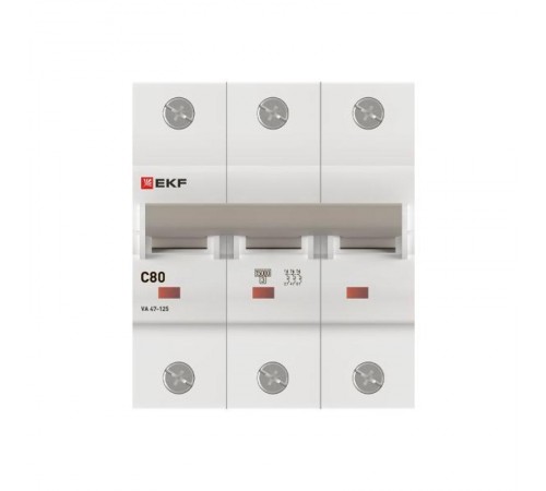 Выключатель автоматический трехполюсный ВА 47-125 80А C 15кА PROxima  mcb47125-3-80C  EKF