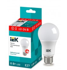 Лампа светодиодная низковольтная  A60 груша 8Вт 12-24В 4000К E27  LLE-A60-08-12-24-40-E27  IEK