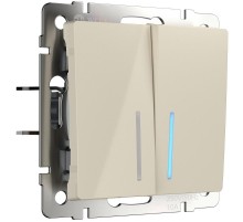 W1122103/ Электроустановочные изделия - Выключатель двухклавишный проходной с подсветкой (слоновая кость)  a051477  Werkel