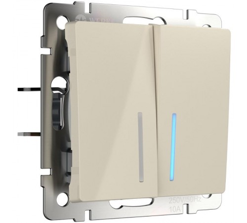 W1122103/ Электроустановочные изделия - Выключатель двухклавишный проходной с подсветкой (слоновая кость)  a051477  Werkel