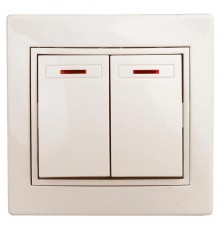 Выключатель Intro Plano 1-105-02 двухклавишный с подсветкой, 10А-250В, IP20, СУ, слоновая кость  Б0053775  Intro