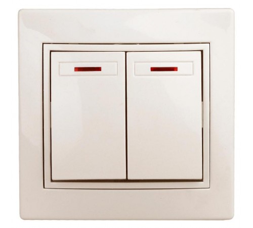 Выключатель Intro Plano 1-105-02 двухклавишный с подсветкой, 10А-250В, IP20, СУ, слоновая кость  Б0053775  Intro