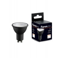 Лампа светодиодная, (7W) 230V GU10 4000K MR16 в черном корпусе с линзой 38 градусов, LB-1607  48955  FERON