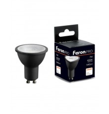Лампа светодиодная, (7W) 230V GU10 4000K MR16 в черном корпусе с линзой 38 градусов, LB-1607  48955  FERON