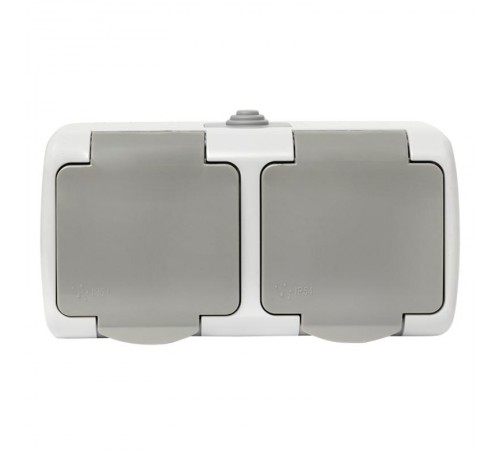 Мурманск Розетка 2-местная 16А с заземлением с крышкой IP54 серый с защитными шторками EKF  EFR16-129-30-54  EKF