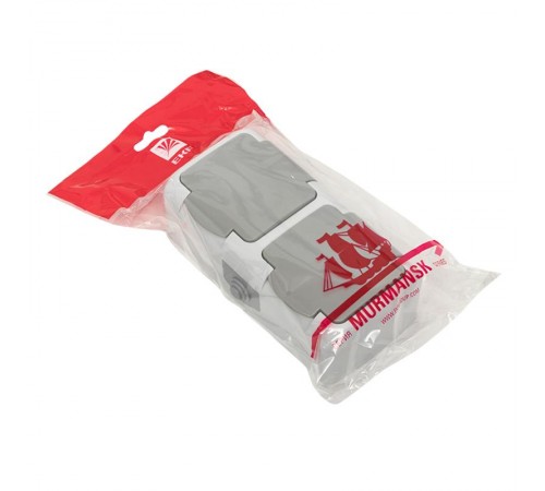 Мурманск Розетка 2-местная 16А с заземлением с крышкой IP54 серый с защитными шторками EKF  EFR16-129-30-54  EKF