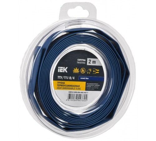 Трубка термоусадочная ТТУ нг-LS 8/4 синяя (2м/упак) IEK  UDR12-008-004-002-K07-T  IEK