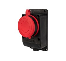 Розетка влагозащищенная настенная с крышкой, 3Р+РЕ, 32 А IP44 черная каучук  111-007  REXANT