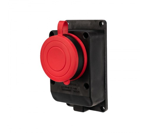 Розетка влагозащищенная настенная с крышкой, 3Р+РЕ, 32 А IP44 черная каучук  111-007  REXANT